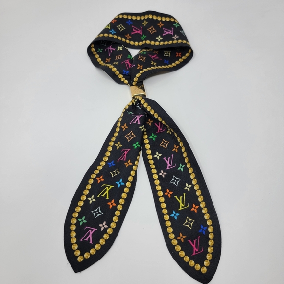 LOUIS VUITTON Multi color Monogram Bandeau 100% Silk W/ LV Scarf Ring